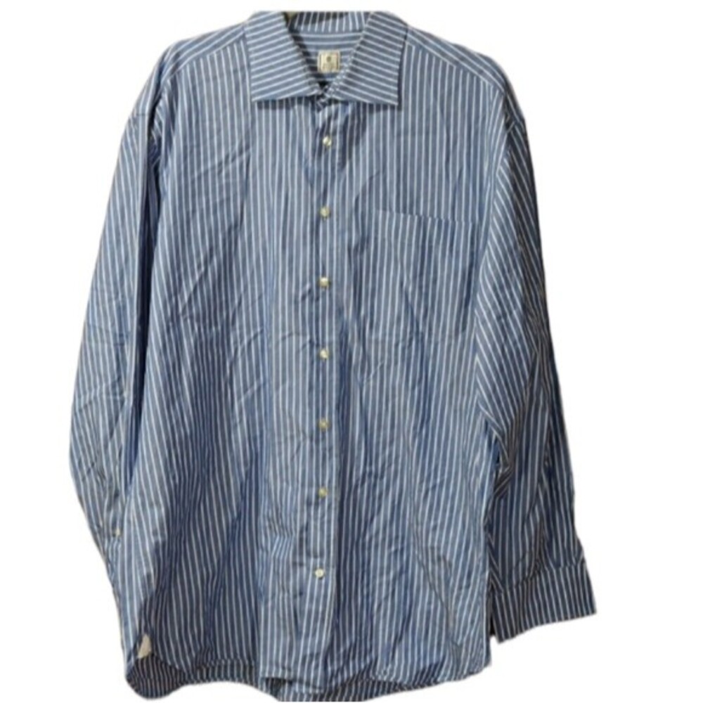 Peter Millar Blue White Striped Button Down Shirt LG Professional Menswear